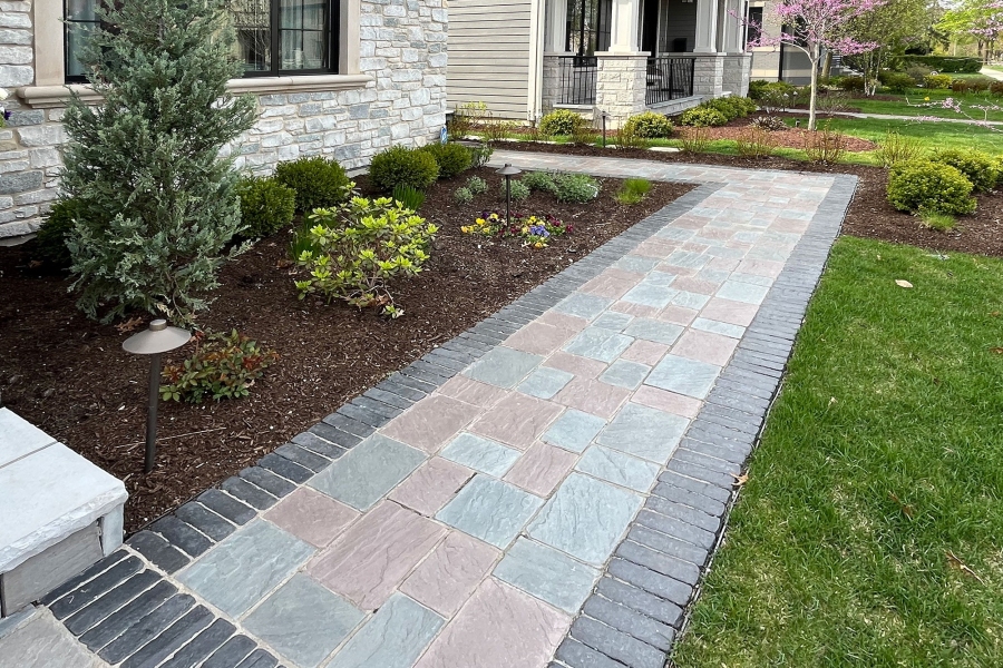 Hardscape Project Brick Blue Stone Front Walkway 