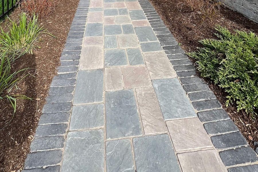 Hardscape Project. Brick Blue Stone Side Walkway 