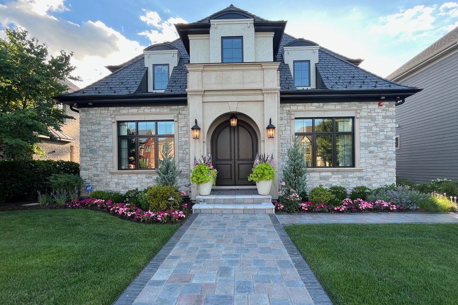 Hardscape and Landscape Project Brick Steps Front Porch Flowers brick